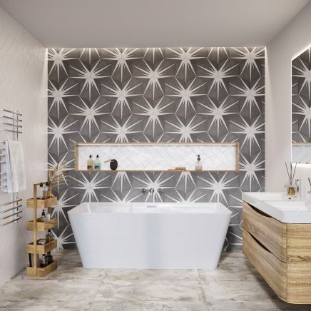 Gemini Grey Patterned Porcelain Hexagon Tile
