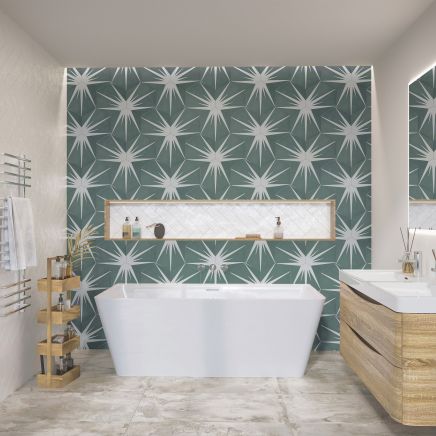 Gemini Green Patterned Porcelain Hexagon Tile