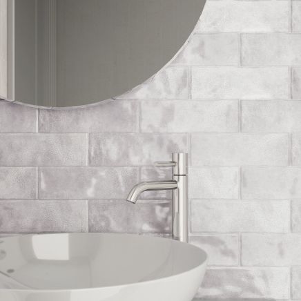 Bellever Soft Grey Crackle Glaze Porcelain Brick Tile
