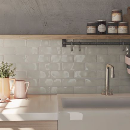Bellever Soft Grey Gloss Porcelain Brick Tile