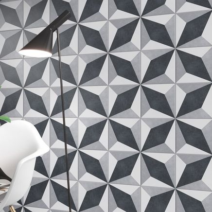 Palma Grey Geometric 3 Patterned Porcelain Tile