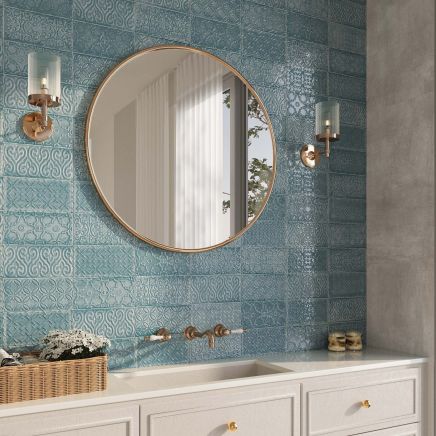 Zinnia Blue Patterned Ceramic Brick Tile