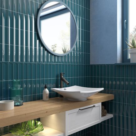 Vienna Concave Navy Ceramic Brick Tile