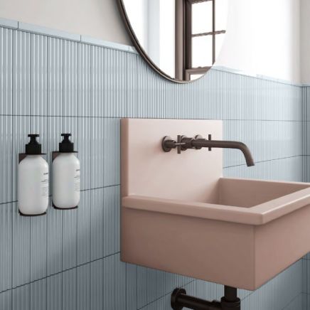 Avon Ribbed Baby Blue Ceramic Brick Tile