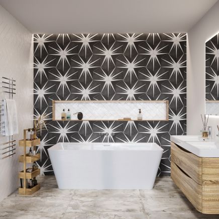 Gemini Charcoal Patterned Porcelain Hexagon Tile