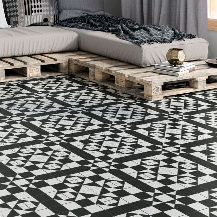 Virgo Black & White Patterned Ceramic Tile (450x450mm) | Go Tiles