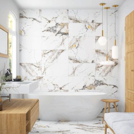 Calacatta White Multi Marble Matt Porcelain Tile (600x300mm) | Go Tiles