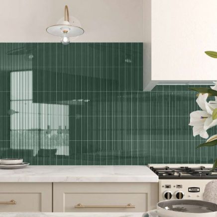 Avon Ribbed Dark Green Ceramic Brick Tile (200x50mm) | Go Tiles