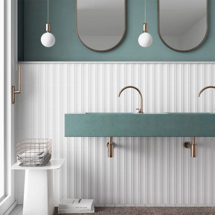 Vienna Concave White Ceramic Brick Tile (200x65mm) | Go Tiles