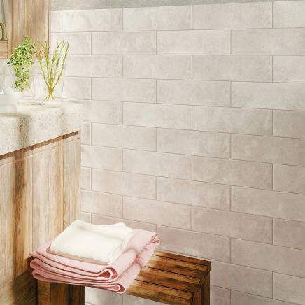Bellever Soft White Crackle Glaze Porcelain Brick Tile (200x65mm) | Go Tiles