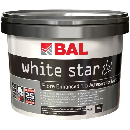 BAL White Star Plus Ready Mixed Adhesive - 10L  | Tile Grout & Adhesive