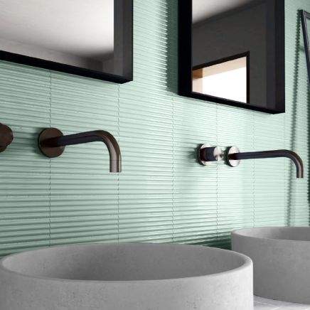 Avon Ribbed Aloe Green Ceramic Brick Tile (200x50mm) | Go Tiles