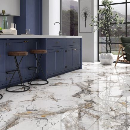 Calacatta White Multi Marble Polished Porcelain Tile (600x300mm) | Go Tiles