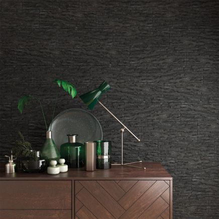 Drury Black Textured Stone Porcelain Tile (520x170mm) | Go Tiles