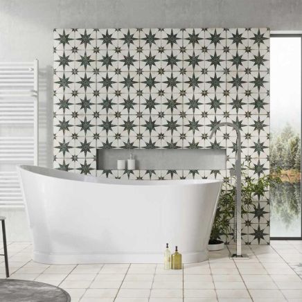 Hydra White & Black Patterned Ceramic Tile (450x450mm) | Go Tiles