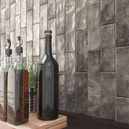 Bellever Graphite Crackle Glaze Porcelain Brick Tile (200x65mm) | Go Tiles