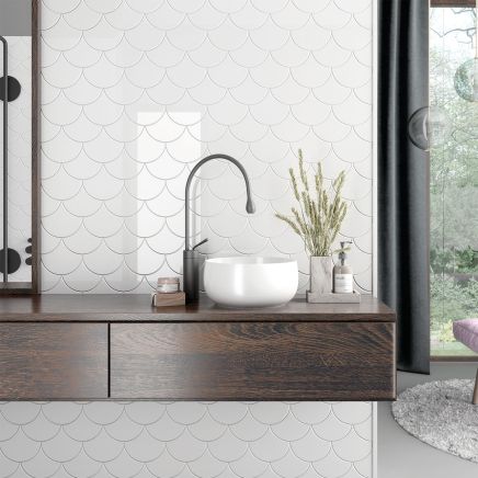 Pisces White Ceramic Fan Tile (150x134mm) | Go Tiles