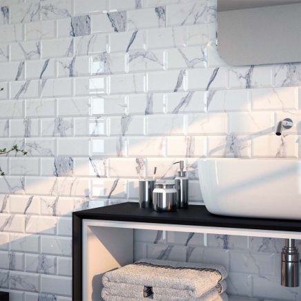 Metro White Marble Ceramic Brick Tile (200x100mm) | Go Tiles
