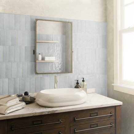 Norway Sky Blue Porcelain Brick Tile (200x65mm) | Go Tiles