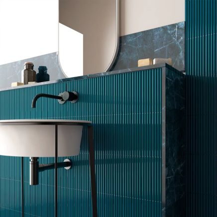 Avon Ribbed Teal Ceramic Brick Tile (200x50mm) | Go Tiles