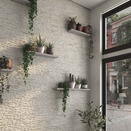 Drury White Textured Stone Porcelain Tile (520x170mm) | Go Tiles
