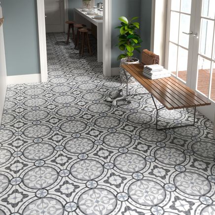 Palma Grey Patterned Porcelain Tile (200x200mm) | Go Tiles