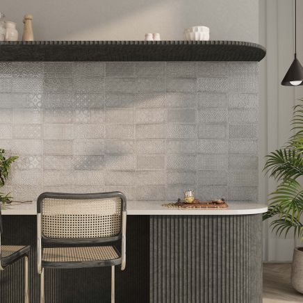 Zinnia Grey Patterned Ceramic Brick Tile (240x120mm) | Go Tiles