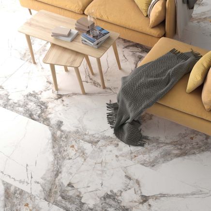 Calacatta White Multi Marble Matt Porcelain Tile (1200x600mm) | Go Tiles