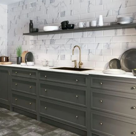 Metro White Marble Ceramic Brick Tile (300x100mm) | Go Tiles