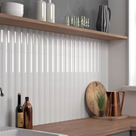 Vienna Convex White Ceramic Brick Tile (200x65mm) | Go Tiles