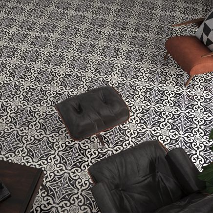 Devon Black Patterned Porcelain Tile (330x330mm) | Go Tiles