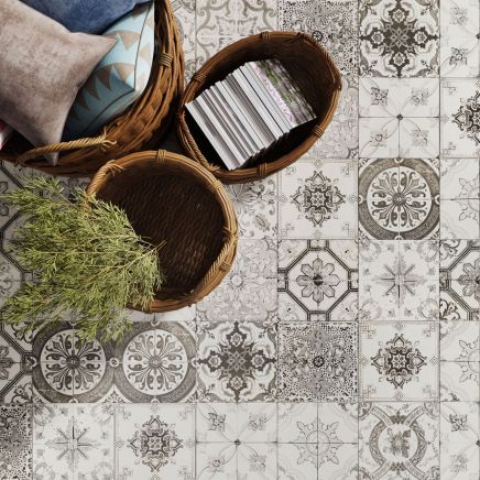 Amaya Grey Matt Patterned Porcelain Tile (200x200mm) | Go Tiles