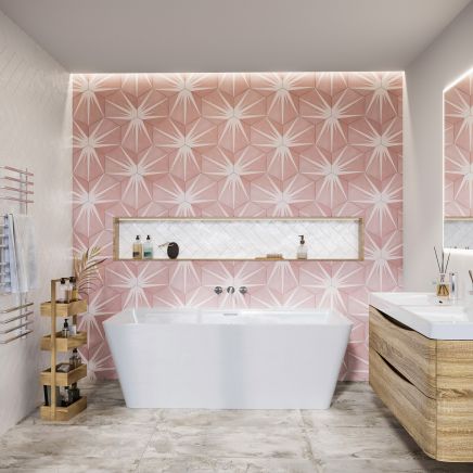 Gemini Pink Patterned Matt Porcelain Tile (228x198mm) | Go Tiles
