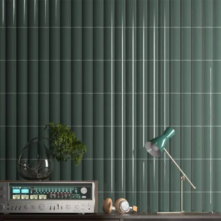 Vienna Convex Green Ceramic Brick Tile (200x65mm) | Go Tiles