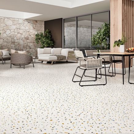 Santiago White Terrazzo Stone Porcelain Tile (1000x1000mm) | Go Tiles