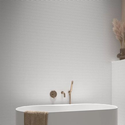 Avon Ribbed White Ceramic Brick Tile (200x50mm) | Go Tiles