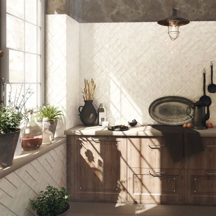 Bellever Soft White Gloss Porcelain Brick Tile (200x65mm) | Go Tiles