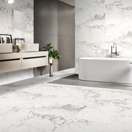 Noble White Marble Porcelain Tile (600x600mm) | Go Tiles