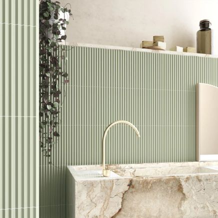 Avon Ribbed Tansy Green Ceramic Brick Tile (200x50mm) | Go Tiles