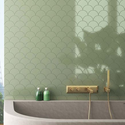 Pisces Sage Green Ceramic Fan Tile (150x134mm) | Go Tiles
