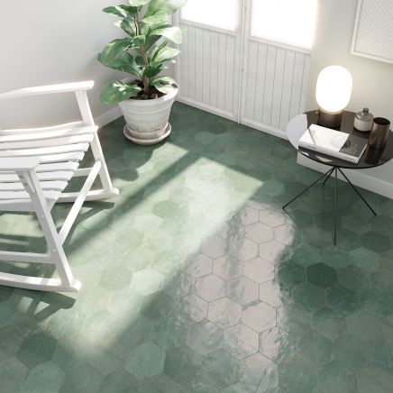 Benedict Green Porcelain Hexagon Tile (150x130mm) | Go Tiles